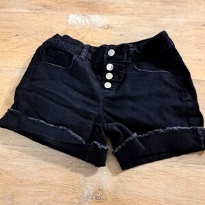 Wonder Nation Black Denim Jean Shorts Three Buttons Cuffed Hem Girl's Size 8